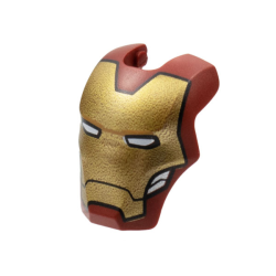 Minifigure, Visor Top Hinge Large with Gold Face Shield, White Eyes, Silver Trim on Cheeks Pattern (Iron Man Mark 85)