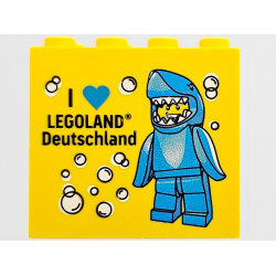 Brick 2 x 4 x 3 with I Heart LEGOLAND Deutschland and Shark Suit Guy Minifigure Pattern
