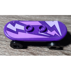 Minifigure, Utensil Skateboard Deck with Lavender and Medium Lavender Lightning Bolts Pattern (Sticker) with Black Wheels (42511pb20 / 2496) - Set 41327