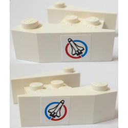 Wedge 3 1/2 x 4 without Stud Notches with Space Shuttle in Blue and Red Circle (Launch Command Logo) Pattern on Both Sides (Stickers) - Set 6336