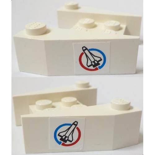 Деталь LEGO 2399pb07 Wedge 3 1/2 x 4 without Stud Notches with Space Shuttle in Blue and Red Circle (Launch Command Logo) Pattern on Both Sides (Stickers) - Set 6336
