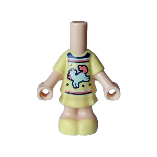 Деталь LEGO 69969pb22 Micro Doll, Body with Molded Bright Light Yellow Short Layered Dress and Shoes and Printed Black Collar and Stars and Light Aqua Horse / Unicorn with Coral Tail Pattern