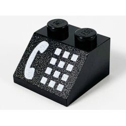 Slope 45 2 x 2 with White Phone Receiver and Buttons Pattern - Black Slope 45 2 x 2 with White Phone Receiver and Buttons Pattern - Black
