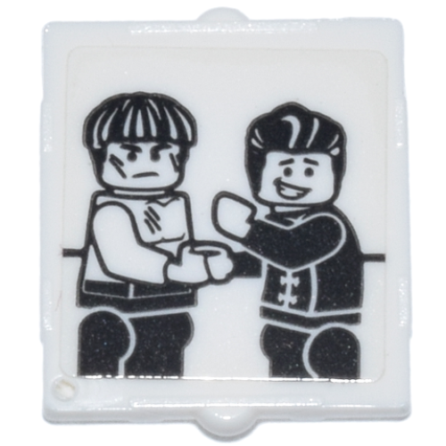 Деталь LEGO 60601pb030 Glass for Window 1 x 2 x 2 Flat Front with Minifigures Shaking Hands Pattern (Sticker) - Set 70657