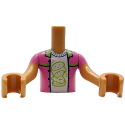 Torso Mini Doll Boy Dark Pink Jacket Open with Lime Collar and Trim over White Shirt with Hamburger with Face Pattern, Medium Nougat Arms with Hands with Dark Pink Short Sleeves