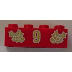 Brick 2 x 4 with Gold Holly and '9' Pattern