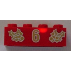 Brick 2 x 4 with Gold Holly and '6' Pattern
