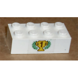 Brick 2 x 4 with Black Number 1 on Yellow Trophy Cup and Laurels Pattern (Sticker) - Set 6539