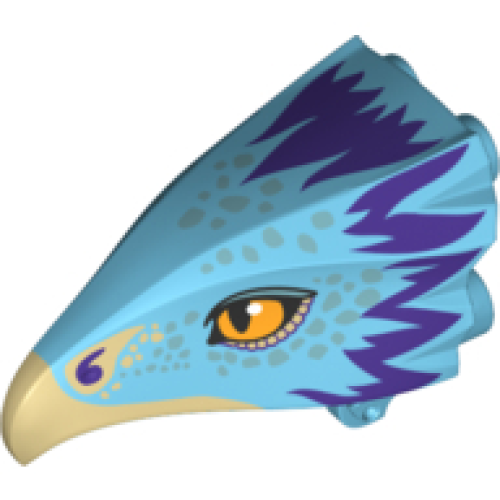 Деталь LEGO 38832pb01 Bird Head Jaw Upper with Dark Tan Beak and Purple Feathers Pattern (Occamy)