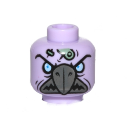 Minifigure, Head Alien Chima Vulture with Dark Bluish Gray Beak, Bright Light Blue Eyes, and Sand Green Bandage Pattern