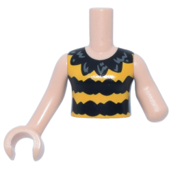 Torso Mini Doll Girl Black and Yellow Striped Top, Collar with Dark Bluish Gray Accents Pattern, Light Nougat Arm Left, Light Nougat Arm with Hand Right