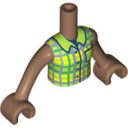 Torso Mini Doll Girl Lime Top with Dark Bluish Gray, Green and Yellow Checkered Pattern, Medium Brown Arms with Hands