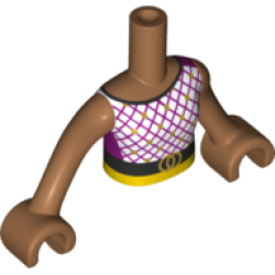 Torso Mini Doll Girl Magenta and White Top with Black Belt Pattern, Medium Nougat Arms with Hands
