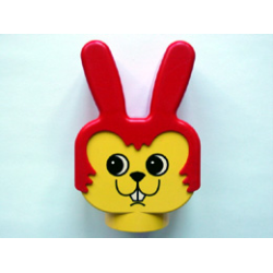 Duplo Figure Head Animal 2 x 2 Base Bunny / Rabbit with Fixed Red Ears and Hair with Small Face without Whiskers Pattern Duplo Figure Head Animal 2 x 2 Base Bunny / Rabbit with Fixed Red Ears and Hair with Small Face without Whiskers Pattern