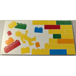 Tile 8 x 16 with Bottom Tubes, Textured Surface with Yellow, Orange, Dark Azure, Red and Bright Green Bricks, Brick Wall and Minifigure Pattern Model Right Side