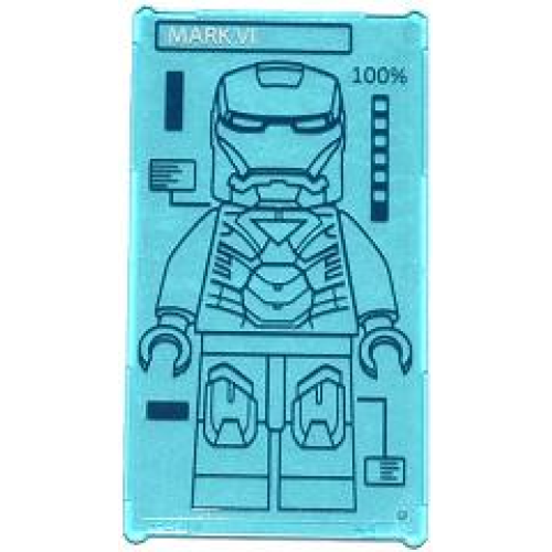 Деталь LEGO 57895pb019 Glass for Window 1 x 4 x 6 with 'MARK VI', '100%', and Iron Man Suit on Screen Pattern (Sticker) - Set 76007