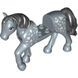 Horse, Friends Style with 2 x 2 Cutout and Movable Neck with Fixed Flexible Rubber Black Tail and Mane with White Spots Pattern