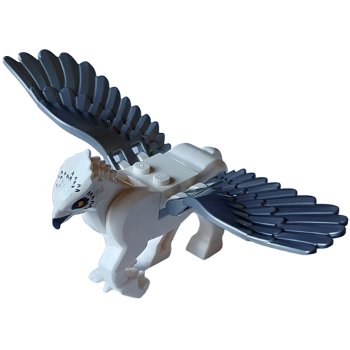 Деталь LEGO buckbeakc04 Hippogriff with Flat Silver Wings with Dark Bluish Gray Beak and Eye Patches, Silver Feathers and Bright Light Orange Eyes Pattern (HP Buckbeak) - Light Bluish Gray Plate 2 x 2