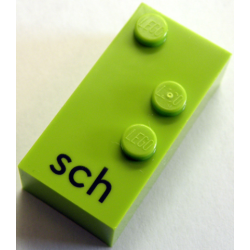 Brick, Braille 2 x 4 with 3 Studs with Black Lowercase Letters sch Pattern (dots-156 ⠱) (German)