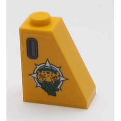 Slope 65 2 x 1 x 2 with Leopard Head, Leaves and Dark Bluish Gray Handle Pattern Model Left Side (Sticker) - Set 60161 Slope 65 2 x 1 x 2 with Leopard Head, Leaves and Dark Bluish Gray Handle Pattern Model Left Side (Sticker) - Set 60161