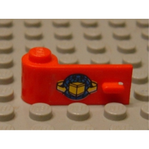 Деталь LEGO 3822pb011 Door 1 x 3 x 1 Left with Box and Arrows and Globe Pattern (Sticker) - Sets 6542 / 4555 - Red