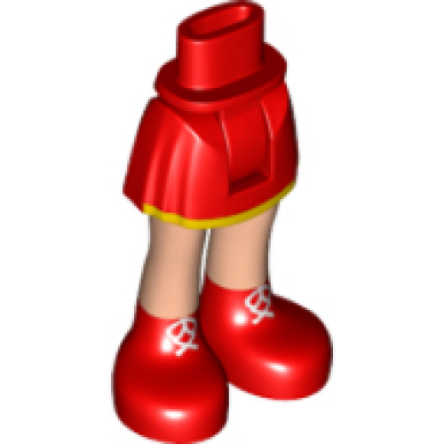 Деталь LEGO 92252c00pb012 Mini Doll Hips and Skirt, Bright Light Orange Hem, Light Nougat Legs with Red Boots with White Laces Pattern - Thick Hinge