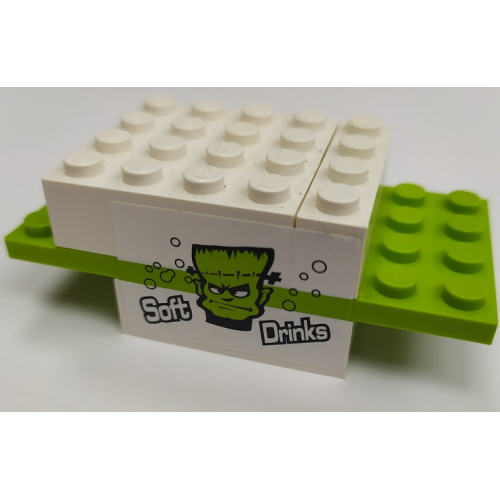Деталь LEGO BA300pb01 Stickered Assembly 8 x 4 x 2 1/3 with 'SOFT', 'DRINKS' and Monster Pattern (Stickers) - Set 8154 - 1 brick 1 x 4, 2 plate 4 x 4, 4 brick 2 x 4