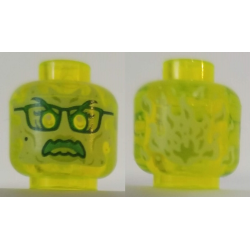Minifigure, Head Alien Ghost with Yellowish Green Face, Glasses, Angry and Flames in Back Pattern