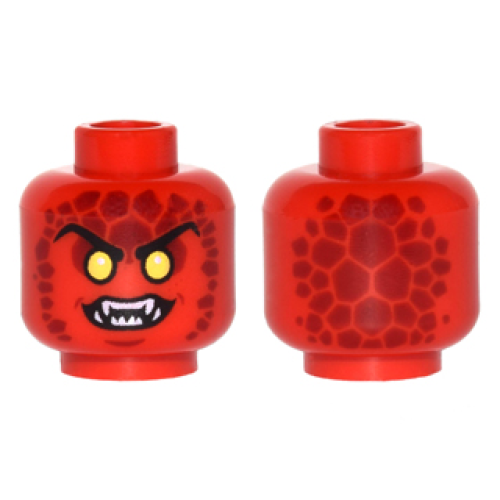Деталь LEGO 3626pb1511 Minifigure, Head Alien Lava Monster with Yellow Eyes, Dark Red Rocks, and Open Mouth with Fangs Pattern