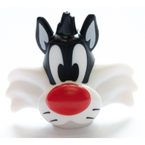 Деталь LEGO 71168pb01 Minifigure, Head, Modified Looney Tunes Sylvester with Red Nose, White Face and Neck Pattern