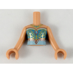 Torso Mini Doll Girl Medium Azure and Light Aqua Top with Gold Necklace and Filigree, Copper Trim Pattern, Nougat Arms with Hands
