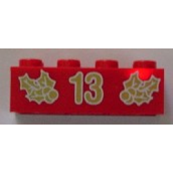 Brick 2 x 4 with Gold Holly and '13' Pattern