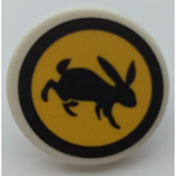 Road Sign 2 x 2 Round with Clip with Black Rabbit and Circle on Yellow Background Pattern (Sticker) - Set 41352
