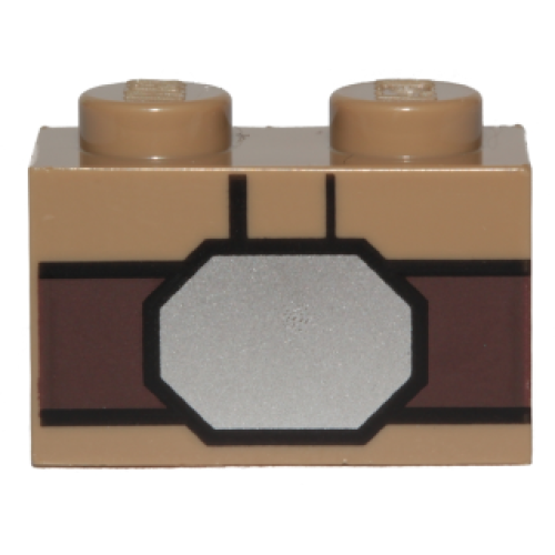 Деталь LEGO 3004pb177 Brick 1 x 2 with Dark Brown Belt and Silver Buckle Pattern (BrickHeadz Luke Skywalker Abdomen)
