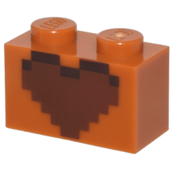 Brick 1 x 2 with Reddish Brown and Dark Brown Pixelated Heart Decorative Pot Pattern