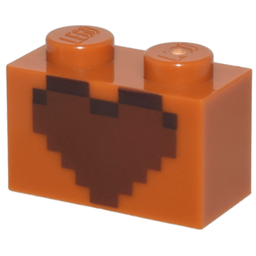 Деталь LEGO 3004pb333 Brick 1 x 2 with Reddish Brown and Dark Brown Pixelated Heart Decorative Pot Pattern