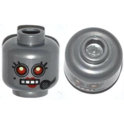 Minifigure, Head Alien Female Robot with Black Beauty Mark and Microphone, Red Eyes and Lips, and Open Mouth with Silver Teeth Pattern