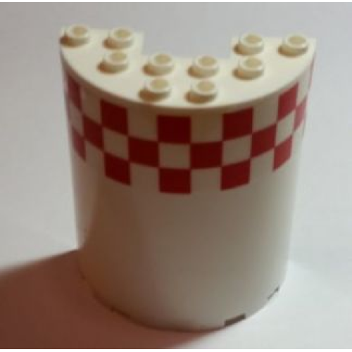 Деталь LEGO 87926pb005 Cylinder Half 3 x 6 x 6 with 1 x 2 Cutout with Red and White Small Checkered Pattern, 13 Squares Per Row (Sticker) - Set 60022