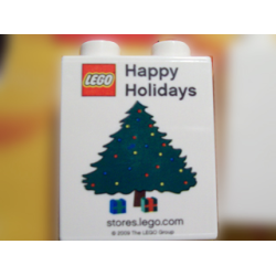 Duplo, Brick 1 x 2 x 2 with Happy Holidays Christmas Tree stores.lego.com 2009 Pattern