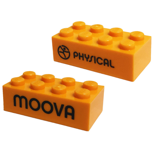 Деталь LEGO 3001pb173 Brick 2 x 4 with Black 'PHYSICAL' and 'MOOVA' Pattern on Opposite Sides (Play Day 2019)