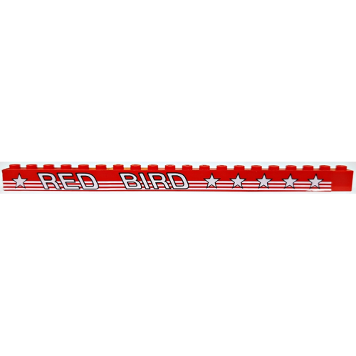 Деталь LEGO BA178pb01R Stickered Assembly 20 x 1 x 1 with White 'RED BIRD' with Stars and Stripes Pattern Model Right Side (Sticker) - Set 5591 - 2 Brick 1 x 6, 1 Brick 1 x 8