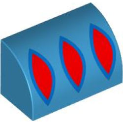 Slope, Curved 1 x 2 with Bottom Stud Holder with 3 Red Pointed Ovals with Blue Outline Pattern (BrickHeadz Snow White Sleeve) Slope, Curved 1 x 2 with Bottom Stud Holder with 3 Red Pointed Ovals with Blue Outline Pattern (BrickHeadz Snow White Sleeve)
