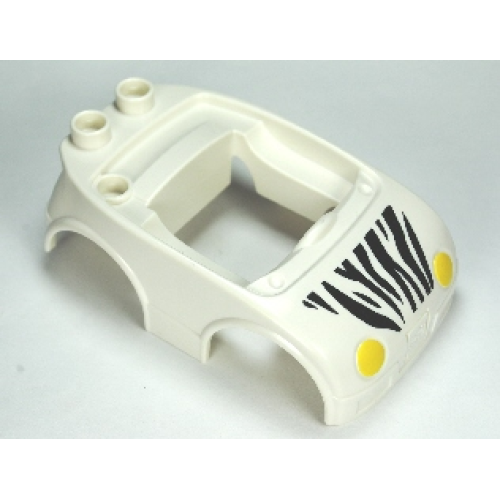 Деталь LEGO 92014pb03 Duplo Car Body with 2 Studs on Back and Yellow Headlights and Zebra Stripes Pattern (fits over Car Base 2 x 4)