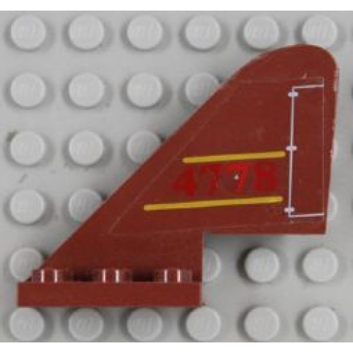 Деталь LEGO 3587pb07 Tail with Rounded Top with Yellow Lines, Red '4778', and White Flap Pattern on Both Sides (Stickers) - Set 4778