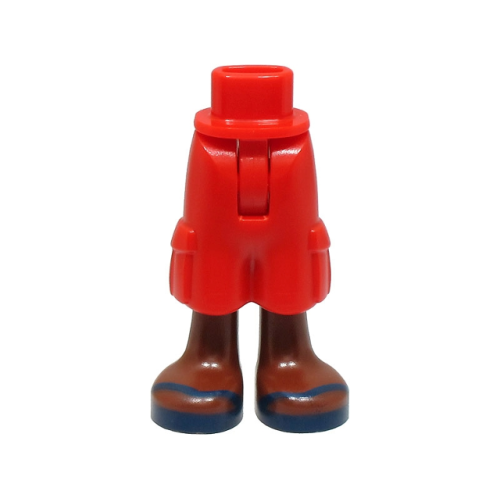 Деталь LEGO 35216bc00pb010 Mini Doll Hips and Trousers Cropped Large Pockets with Molded Reddish Brown Legs and Printed Dark Blue Sandals with V-Shaped Straps Pattern - Thin Hinge