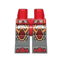 Hips and Dark Bluish Gray Legs with Red Armor and Orange and Yellow Circuitry, Red Hexagonal Knee Pads and Red Boots Pattern