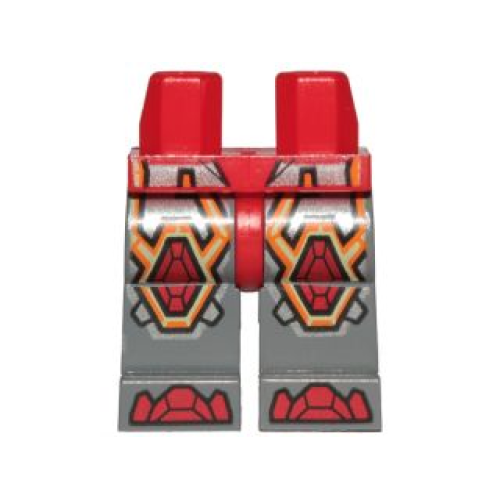 Деталь LEGO 970c85pb27 Hips and Dark Bluish Gray Legs with Red Armor and Orange and Yellow Circuitry, Red Hexagonal Knee Pads and Red Boots Pattern