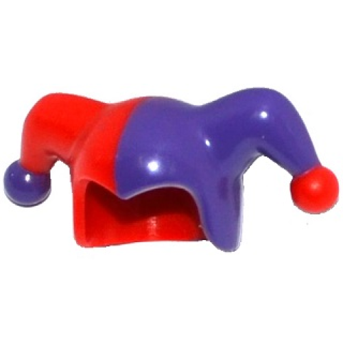 Деталь LEGO 62537pb05 Minifigure, Headgear Jester's Cap with Dark Purple Left Side and Dark Purple Pom Pom Right Side Pattern