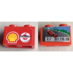 Brick 1 x 2 with Screen, Car and '2/ 01:29:18' Lap Time on One Side and Shell/Vodafone Logo on Reverse Pattern (Stickers) - Set 8144-1 Brick 1 x 2 with Screen, Car and '2/ 01:29:18' Lap Time on One Side and Shell/Vodafone Logo on Reverse Pattern (Stickers) - Set 8144-1