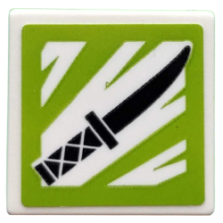 Road Sign 2 x 2 Square with Open O Clip with Black Knife on Lime and White Background Pattern (Sticker) - Set 71708 Road Sign 2 x 2 Square with Open O Clip with Black Knife on Lime and White Background Pattern (Sticker) - Set 71708